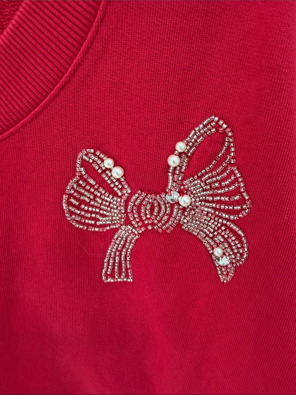 Lilly Pulitzer Hot Pink Crewneck Sweatshirt with Crystal Bow Accents - Picture 3 of 5